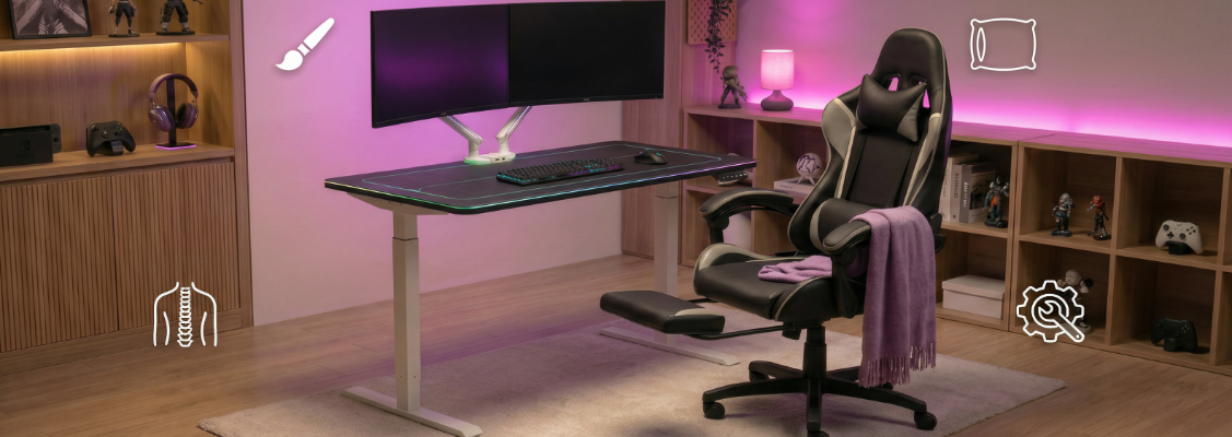 biurko gamingowe i fotel regulowany spacetronik